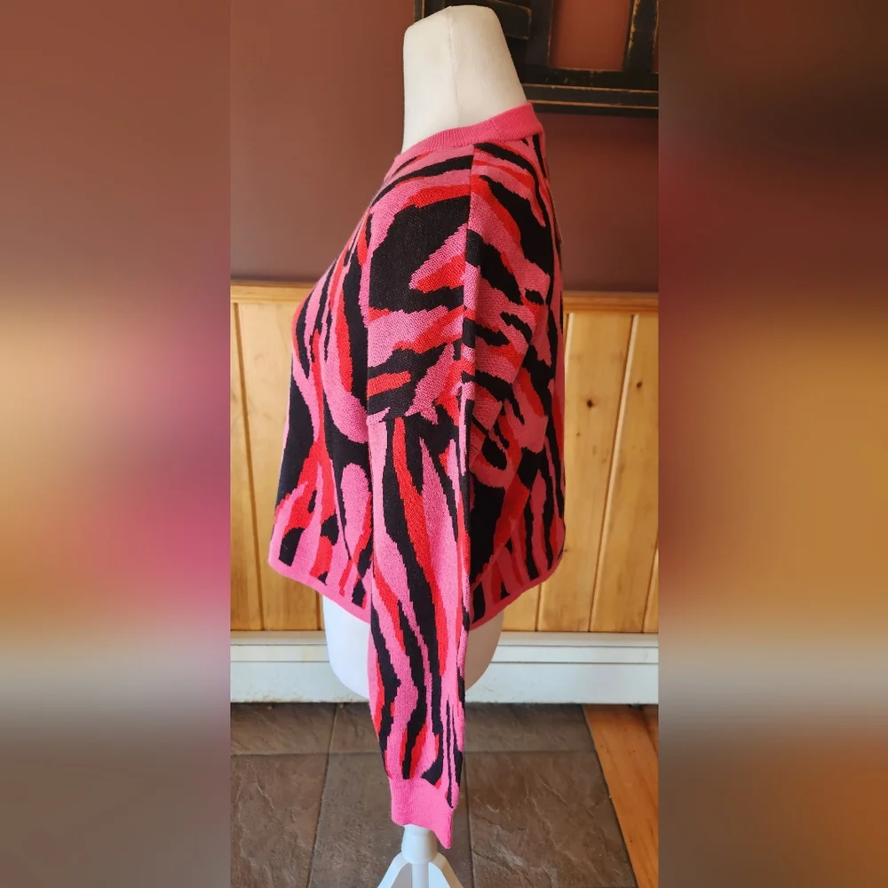 Bar III Pullover Sweater Zebra Twist Red Pink and Black Size Small